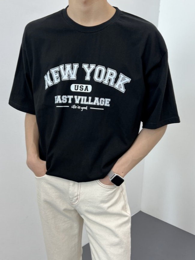 뉴욕빌리지 오버핏 프린팅 반팔 티셔츠 (4color) 4075